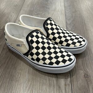 Vans Women’s Checkerboard Slip-On Shoes - Black and White